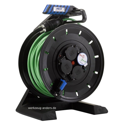 HEDI Vollkunststoff-Kabeltrommel K740QTF, 40m, Panzerkabel PLUS verschiedene Farben, 3G1,5