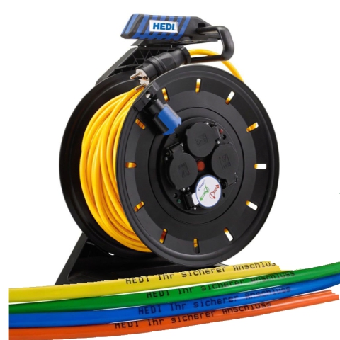 HEDI Vollkunststoff-Kabeltrommel K740QTF-D, 40m, Panzerkabel PLUS versch. Farben, 3G1,5 mit Kabeldruck