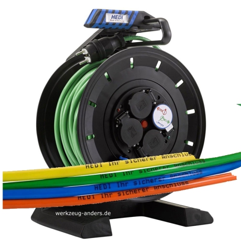 HEDI Vollkunststoff-Kabeltrommel K740Q2TF, 40m, Panzerkabel PLUS verschiedene Farben , 3G2,5 mit Kabeldruck