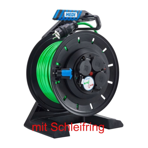 HEDI Vollkunststoff-Kabeltrommel K7SR40QTF, 40m, Panzerkabel PLUS verschiedene Farben, 3G1,5, mit Schleifring
