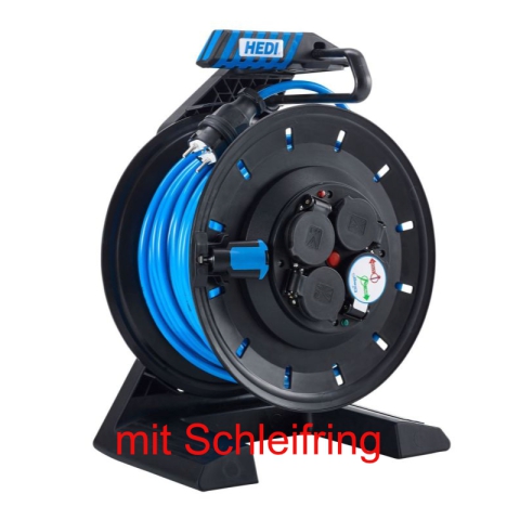 HEDI Vollkunststoff-Kabeltrommel K7SR40QTF-D, 40m Panzerkabel PLUS versch. Farben, 3G1,5 + Schleifring + Kabeldruck