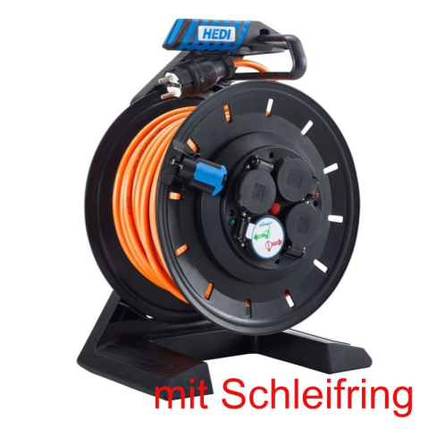 HEDI Vollkunststoff-Kabeltrommel K7SR40Q2TF-D, 40m Panzerkabel PLUS versch. Farben, 3G2,5 + Schleifring + Kabeldruck