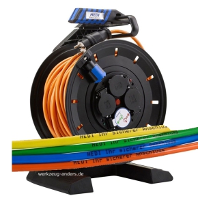 HEDI Vollkunststoff-Kabeltrommel K740Q2TF, 40m, Panzerkabel PLUS verschiedene Farben , 3G2,5 mit Kabeldruck