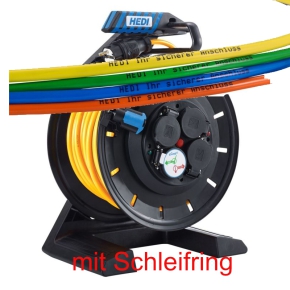 HEDI Vollkunststoff-Kabeltrommel K7SR40Q2TF-D, 40m Panzerkabel PLUS versch. Farben, 3G2,5 + Schleifring + Kabeldruck