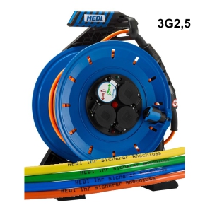 HEDI Vollkunststoff-Kabeltrommel K740Q2TFP, 40m, Panzerkabel PLUS, 3G2,5 mit PRCD-S + Kabeldruck